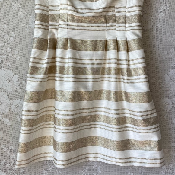 Vince Camuto Metallic Gold Ivory Fit Flare Dress 8 - Picture 5 of 12
